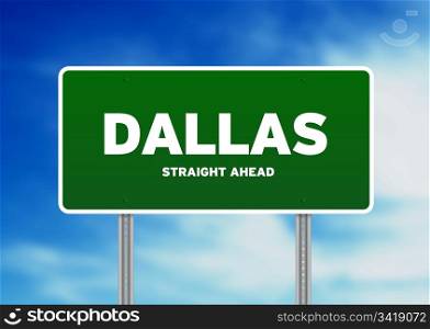Green Dallas, Texas, USA highway sign on Cloud Background.
