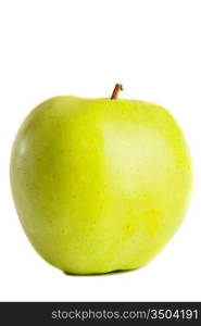 Green delicious apple on a white background