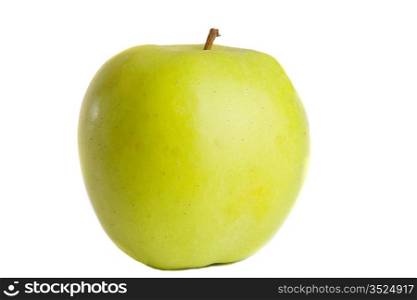 Green delicious apple on a white background
