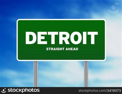 Green Detroit, Michigan, USA highway sign on Cloud Background.