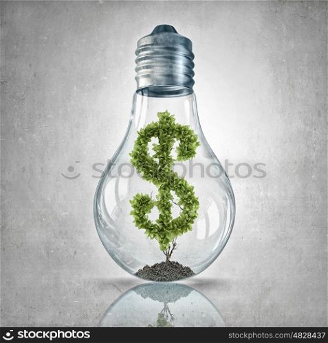 Green dollar concept. Light bulb with green dollar symbol business concept