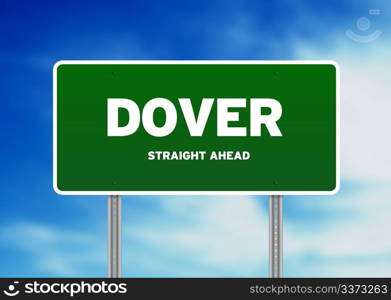 Green Dover, Delaware, USA highway sign on Cloud Background.