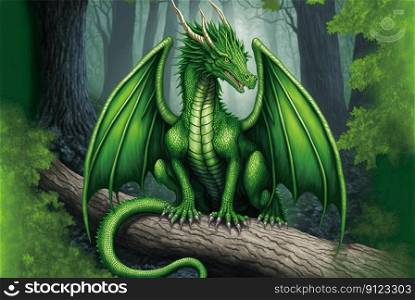 Green dragon, mysterious monster from farytales and symbol of 2024 lunar year in Chinese calendar. Generated AI