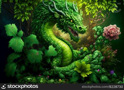 Green dragon, mysterious monster from farytales and symbol of 2024 lunar year in Chinese calendar. Generated AI. Green dragon, mysterious monster from farytales and symbol of 2024 lunar year in Chinese calendar. Generated AI.