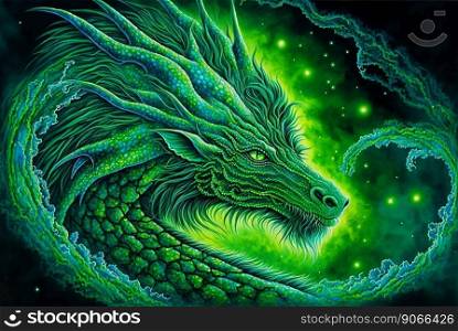 Green dragon portrait, mysterious monster from farytales and symbol of 2024 lunar year in Chinese calendar. Generated AI. Green dragon portrait, mysterious monster from farytales and symbol of 2024 lunar year in Chinese calendar. Generated AI.