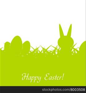 Green Easter rabbit, eggs and grass. Happy spring holiday background