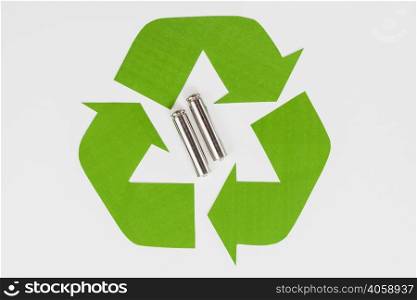 green eco recycle symbol used batteries