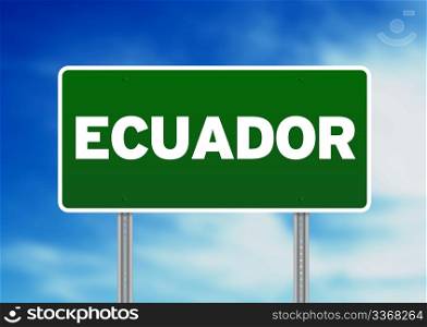 Green Ecuador highway sign on Cloud Background.
