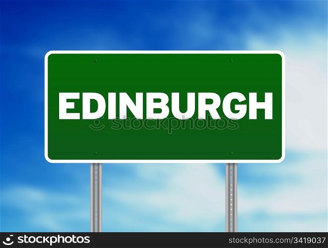 Green Edinburgh, England highway sign on Cloud Background.