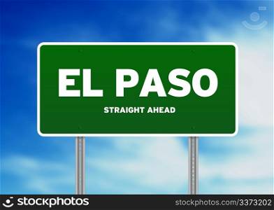 Green El Paso, Texas, USA highway sign on Cloud Background.