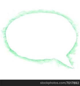Green ellipse speech bubble icon with watercolor paint texture isolated on white background.