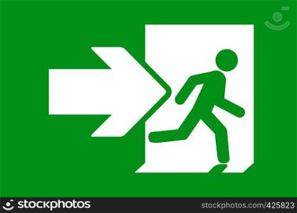 Green emergency exit sign. Simple flat illustration