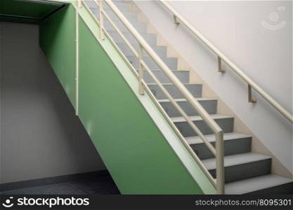 Green emergency staircase. Urban step exit. Generate Ai. Green emergency staircase. Generate Ai