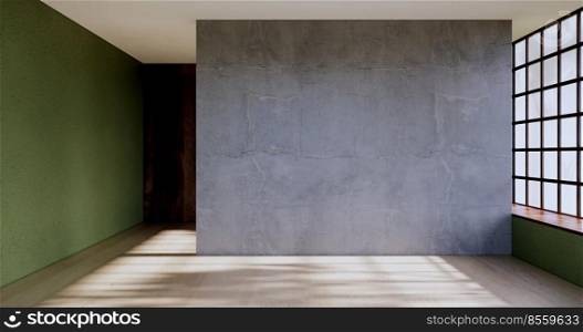 Green Empty room,Clean japanese minimalist room interior, 3D rendering