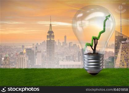 Green energy concept with green line graph in light bulb
