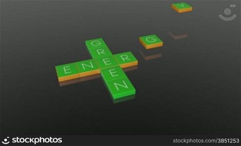 Green Energy, falling boxes with camera animation against black