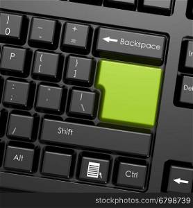 Green enter button in black keyboard, 3D rendering