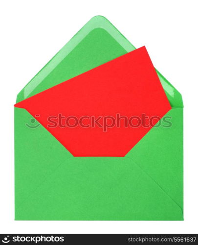 green envelope with card isolated on white background