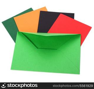 green envelope with cards isolated on white background