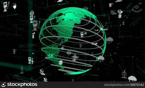 Green environmental friendly technology abstract . Future global software for ecology . 3D rendering .. Green environmental friendly technology abstract