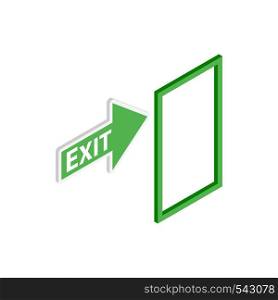 Green exit sign icon in isometric 3d style on a white background. Green exit sign icon, isometric 3d style
