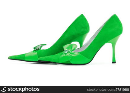 Green Female shoes on white background