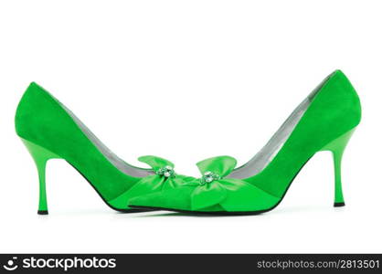 Green Female shoes on white background