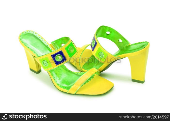 Green Female shoes on white background