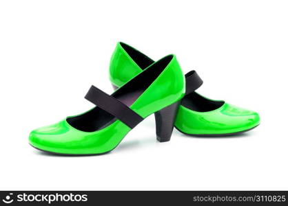 Green Female shoes on white background