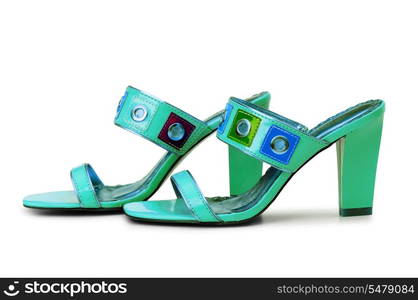 Green Female shoes on white background