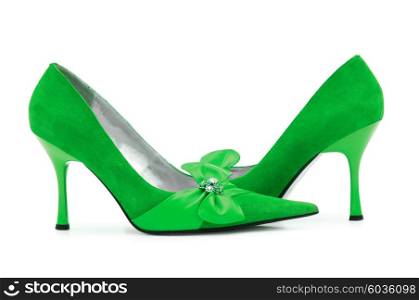 Green Female shoes on white background