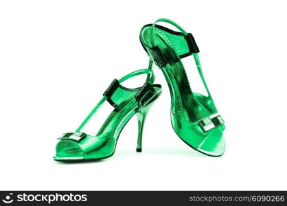 Green Female shoes on white background