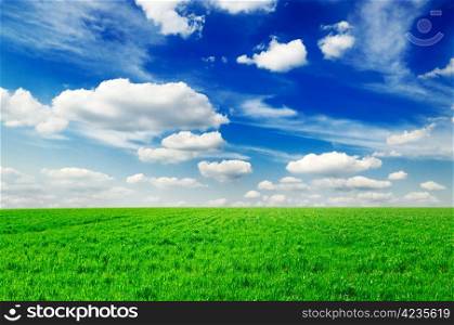 green field, blue sky, white clouds