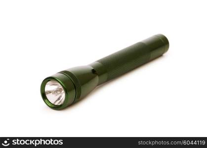 Green flashlight isolated on the white background