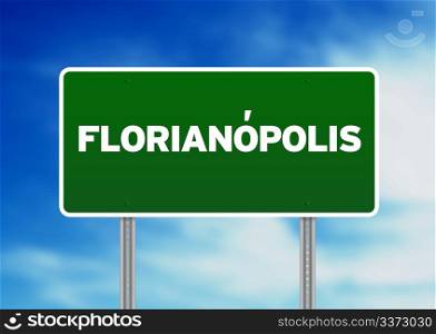 Green FlorianA?polis, Brazil highway sign on Cloud Background.