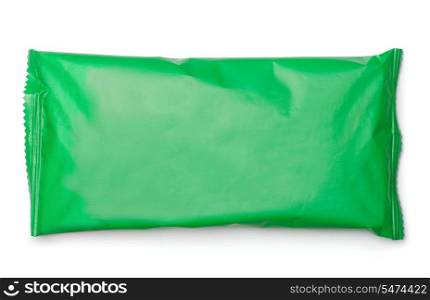 Green food package bag isolated on white