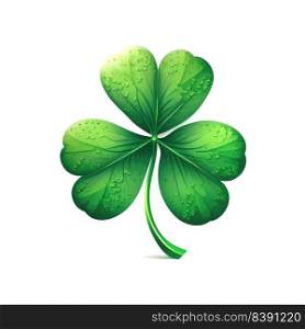 Green four leaf clover on white background, closeup. Good luck symbol. Generative AI 