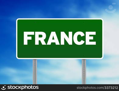 Green France highway sign on Cloud Background.