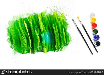 green fresh grass painted on white background