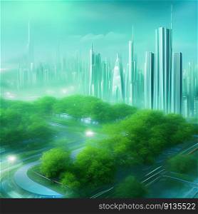 Green futuristic cityscape - generative ai