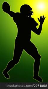 Green Glow Sport Silhouette - American Football player making ready to throw pass