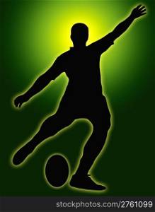 Green Glow Sport Silhouette - Rugby Football Kicker place kicking the ball