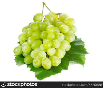 green grape with leaf on white background