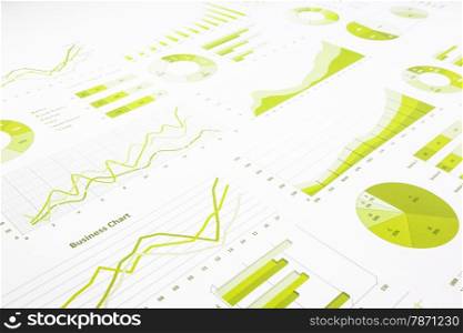 green graphs, charts, marketing research and business annual report background, management project, and financial planning concepts