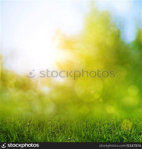 Green grass against abstract natural backgrounds