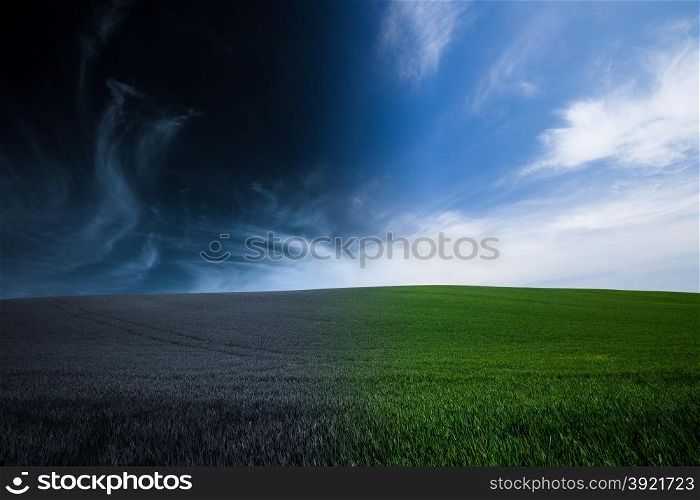 green grass and blue sky night and day background