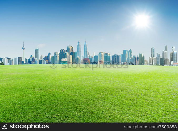 Green grass and downtown