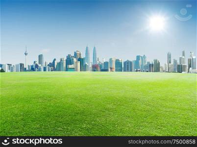 Green grass and downtown