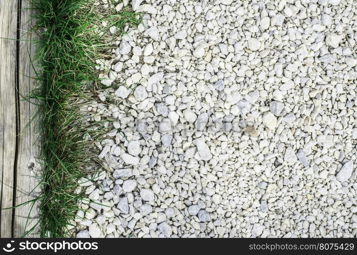 Green grass and stones. Park alley