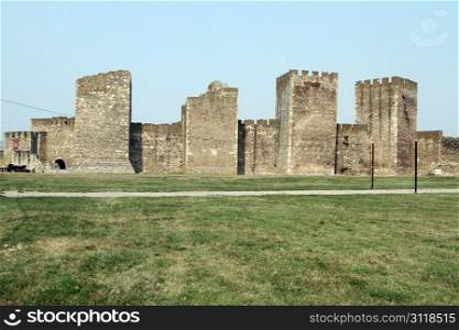Green grass and towers of fortress in Smederevo, Serbia